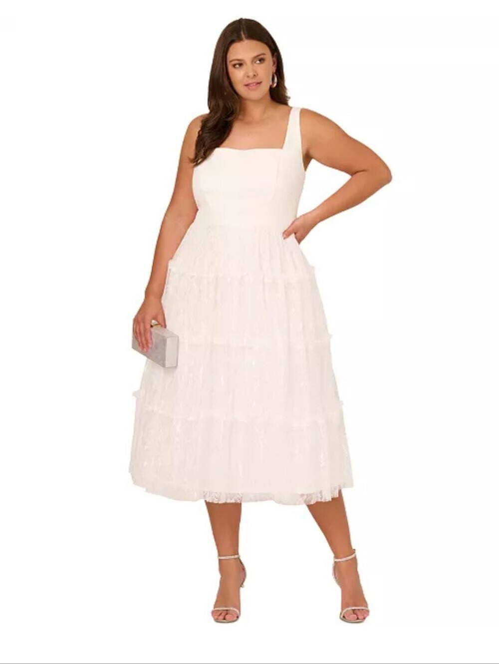 Adrianna Papell Ivory Crepe Lace Tiered Midi Dress Plus 16W NWT $298